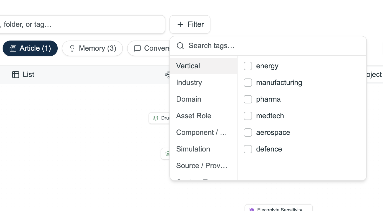 The Filter popover for narrowing the library by tag