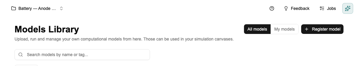 Register model button in the Models Library